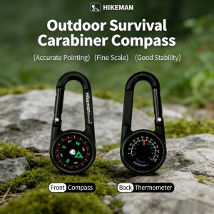 HIKEMAN Mini Multifunctional Compass Survival Keychain Accurate Direction Thermometer Camping Hiking Emergency Navigation