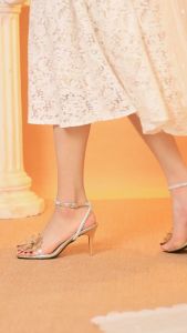 Giày cao gót MWC 4401 - Sandal Cao Gót Quai Trong Đính Nơ Nữ Tính Gót Nhọn 9p Thời Trang