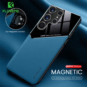 FLOVEME Magnetic Leather Pattern Phone Case For Samsung Galaxy S23 S22 S21 S20 Ultra Plus All-inclusive TPU Soft Frame Shockproof Back Cover For Samsung S23 S22 S21 S20