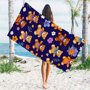 Dark Bear Floral Print Quick Drying Microfiber Beach Towel Lightweight for Swimming Camping Yoga - Bath Towel