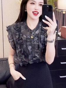 Summer 2025 Fashionable Floral Print Sleeveless round Neck Shirt Womens Design Sensation Unique Beautiful Top Casual Style Loose Fit