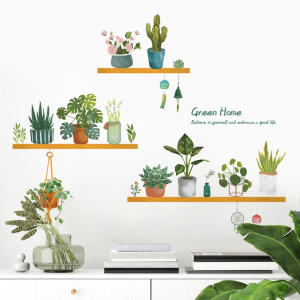 Decal giấy dán tường kệ cây xanh Green Home Có keo sẵn-Trang trí không gián tươi mát thư giãn