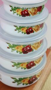 Maspion Mangkuk Mixing Bowl 5pcs Porcelain Enamel + tutup / Rantang Susun 5 Enamel