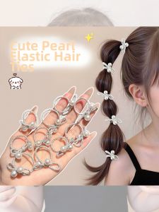 NING ZHOU | Elastic High-stretch Silver Bow Pearl Hair Bands