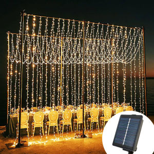 LED Solar Curtain String Lights Outdoor Waterproof Garden Wall Decoration Fairy Garland 8 Lighting Modes Christmas Lighting