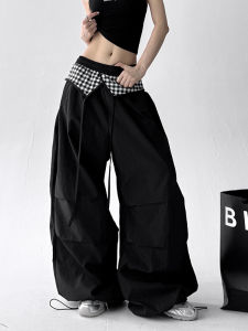 Quần Ống Rộng Kẻ Caro Phong Cách Mỹ Cổ Điển Cho Nữ Mùa Hè 2025 Quần Ống Rộng Đa Năng Thiết Kế Gấp Gọn Thoải Mái