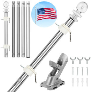 Stainless Steel Flagpole with Stainless Steel Flagpole Holder 180cm Flag Pole Kit with Rotating Rings