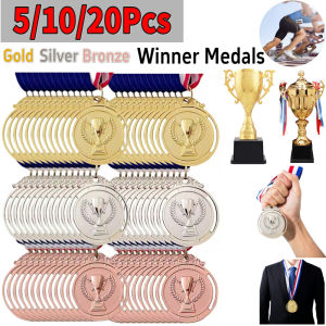 20-5Pcs Zinc Alloy Gold Silver Bronze Winner Medals Gold Silver Bronze Prizes Award Medals 2 Inches Round with Neck Ribbon