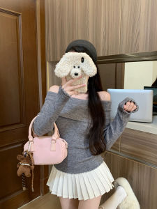 GUZILIAN | Autumn Winter New Style Pure Desire Spicy Girl Gentle Neck Hanging One Shoulder Knitted Design Sense Pleated Slim Fit Inner Wear Top For Women