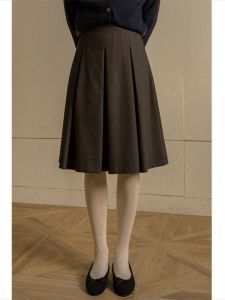 PIAOYA | Wool High Waist Retro Pleated A-Line Skirt Mid-Length