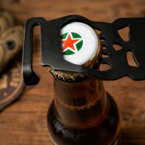 Bottle Opener EDC Multitool 4-in-1 Skull MOLLE Clip Stainless Steel Tactical Carabiner Keychain for Outdoor Camping Climbing