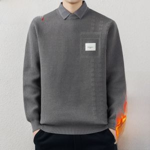 HENGYUANXIANG | High-End Integrated Fleece Sweater Mens Thickened Shirt Collar Knittedwear Fashion Urban Style Inner Wear Winter Season