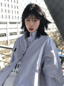 American Stripes Shirt Female Early Autumn New Whirlpool Rabbit Loose Long Sleeve Shirt Sun Protection Outwear Lazy Style Top Tide