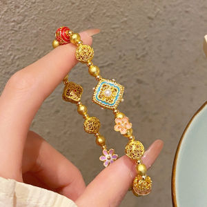 Fugong Series Chinese Ethnic Style Handmade Bronze Lotus Flower Beaded Bracelet Luxury Handcrafted Womens Jewelry