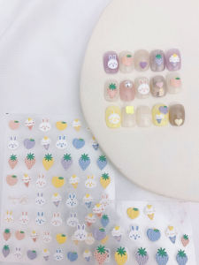 น่ารัก แครอทกระต่ายสติ๊กเกอร์รูปลอกเล็บอะคริลิค น่ารัก Love Shape กลับกาวใช้งานง่ายไม่มีชิปติดทนนานตกแต่งเล็บ