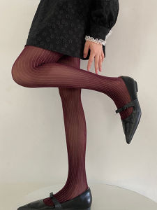 Spring and Summer New Luxury Black Silk Stockings Silver Vertical Pattern Pantyhose Bright Silk Durable Anti-Snagging