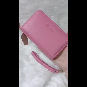 Elegant Genuine Leather Zip Around Wallet for Women in Rose Pink