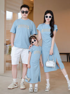 Summer Family Matching Dresses Casual Cotton Blend Short Sleeve A-Line Skirt Comfortable Fit Womens Dresses for Mothers Daughters Sisters And Sons