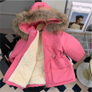 Girls Fleece Lined Thick Parka Coat Childrens Winter Clothes Stylish Baby Girls Jacket New 2023 Cotton Padded Outerwear