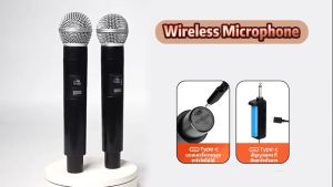 【COD/Original】Dual Wireless Microphone With Receiver Set Rechargeable Handheld Uhf Portable Dynamic Professional For Videoke Karaoke PRELOVED Dual Wireless Microphone With Receiver Set