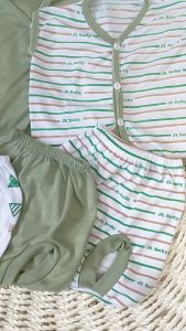 Paket 6Pcs Setelan Baju Bayi Baru Lahir Kutung dan Celana Pop Baby Newborn Gift Set Seri Hijau Sage- Juragan lebak