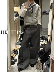 Quần Ống Rộng Màu Xám Cạp Cao Cho Nữ Mùa Thu 2025 Quần Dài Đến Sàn Rộng Rãi Cho Nam