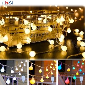 1PC USB small white ball color light string 1.5-3-6M/10-20-40LEDsuitable for bedroom outdoor courtyard garden wedding deco