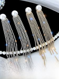 Elegant Long Pearl Diamond Tassel Earrings Women Fashion Statement Thinming Silver Jewelry Korean Style Fresh out