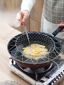 304 Fried Mesh Basket Frying Basket Stainless Steel Foldable For Home Kitchen Drain Oil Strainer Strainer Fried Handy Gadget Mesh