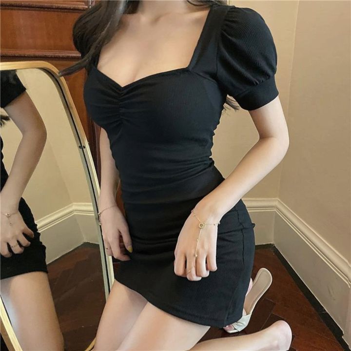 black dress plus size Korean style v neck bodycon mini sexy dress