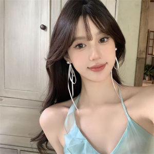 Summer Ballet Style Long Pearl Butterfly Knot Ribbon Earrings Unique Personality Silver Needle Ear Jewelry Fresh out New