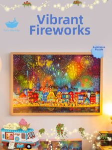 MAODETIANKONGZHICHENG | Glowing Fireworks Night City of Cats Puzzle 1000 Pieces