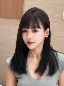 O-New Fashion Straight Wigs For Women Medium Long Hair Wig with Bang Female Full Head Cover Clavicle Wig
