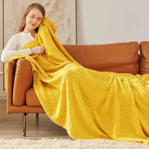ผ้าห่มผ้าคลุมโซฟาถักแบบนอร์ดิกผ้าห่มตกแต่งข้างเตียงเป่าลมผ้าห่มปรับอุณหภูมิแบบเดี่ยว
