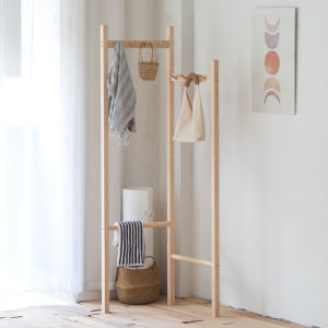 Nordic Style Corner Standing Wooden Clothes Hanger Bedroom Wardrobe Rack Space Hanging Bag Holder Clothes Drying Tool