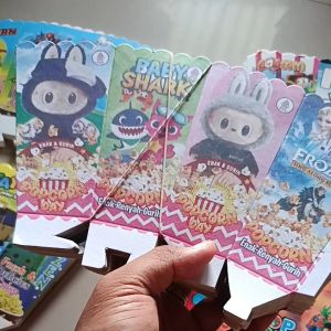 Kertas Popcorn 6x12 Dublek 100pcs: Bungkus Popcorn Craft Gambar Labubu