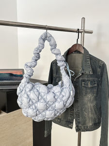 Large Capacity Nylon Dumpling Shape Bubble Shoulder Bag Casual Versatile Soft Polyester Lining Zipper Closure Foldable Bag