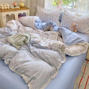 Bộ Chăn Ga Gối 4 Món Phong Cách Hàn Quốc Cấp A Bằng Voan Đôi Mới