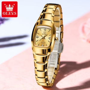 OLEVS Tonneau Tungsten Steel Watch for Women Luxury Brand Gold Quartz Ladies Watch Waterproof Original Quartz Womens Watches