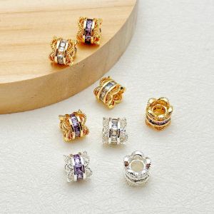 Vòng Tay Hạt Ngọc Trai Bạc DIY Phụ Kiện Hạt Kim Loại Màu Vàng 18K Đính Đá Zircon Màu Tím Hạt Thép Không Gỉ Hạt Lỗ