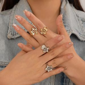 Bộ Nhẫn Nữ SHIXIN 2 Chiếc Phong Cách Hip Hop Hình Sao Năm Cánh Rỗng Thiết Kế 3D Nhẫn Hở Rộng Dành Cho Nữ Trang Sức Thời Trang Dự Tiệc