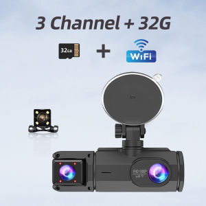 Dash Cam For Cars 32G Card 3Channels FHD1080P Car DVR Night Vision Loop Recording G-sensor Driving Recorder Tachograph Black Box