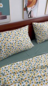 Bộ chăn ga cotton đũi 5 món kèm chăn chần gònga chun sẵn nhiểu mẫu hót mềm mát