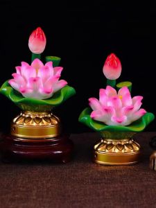 Plug-in Battery Dual-Use Buddha Lamp Led Lotus Lamp Buddha Worshiping Lamp Buddha Lamp Household Seven Color Color Changing Lotus Lamp Ever-birght Lamp Pair