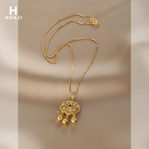 Golden Bell Necklace Fashionable Ladies Longevity Lock Chain Alloy Plated Silver Style Korean Design Jewelry Accessory