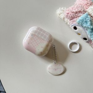 Cute Pink Grid Pattern Colorful Stars Flower Bowknot Splicing Pendant Earphone Case Cover for AirPods 1 or 2 3 4 Pro 2