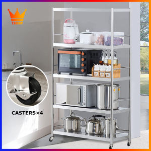 Kitchen Storage cabinet rack 3/4/5 Layer Storage shelf rack with wheels Garage Kitchen Closet Organizer RackHeavy stainless steel shelf rack