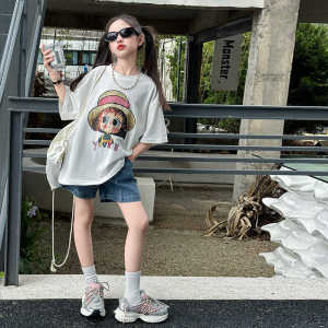 Retro American Short Sleeve T-Shirt Womens Loose Large Version Mid-Length Fashionable Summer Top Korean Style Other Material