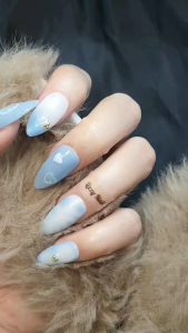 Lizzy Nail AL008 – Nailbox Móng Úp Xanh Baby Trái Tim Dễ Thương Set 10 Móng Giả Press On Nails Almond / Medium Stiletto