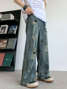 กางเกงยีนส์ขาดๆ ทรงหลวมๆ สำหรับผู้ชาย สไตล์อเมริกัน ทรงหลวมๆ ทรงยาวถึงพื้น ทรงหลวมๆ ด้านหลัง ทรงหลวมๆ ทรงหลวมๆ